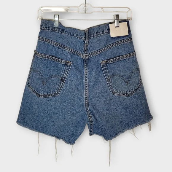 Parke Crossover Denim Shorts S Upcycled Levis Distressed - Picture 2 of 6